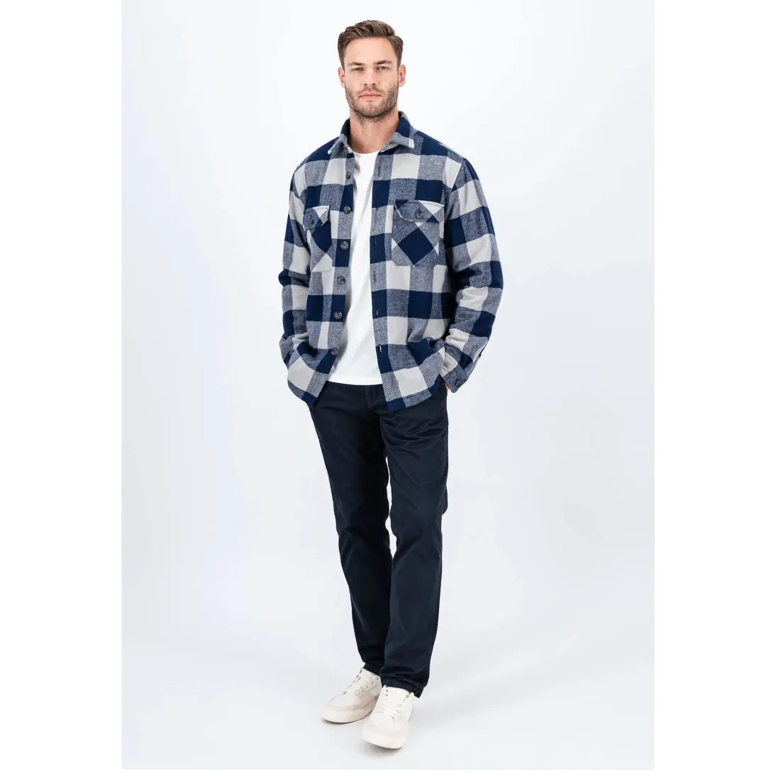 Fynch-Hatton Checked Flannel Overshirt Navy 14096043