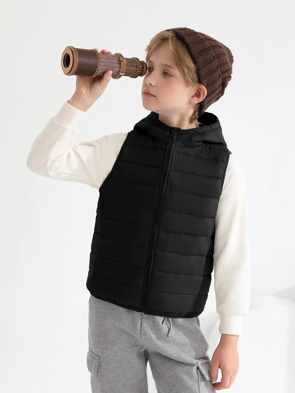 Haloumoning Boys Puffer Vest Kids Sleeveless Lightweight Puffy Down Jacket with Hood 4-14 Years