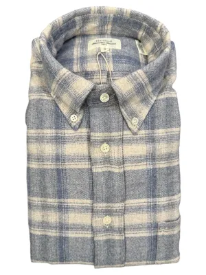 Hartford Pitt Cotton Flannel BD Shirt Lt Blue Plaid