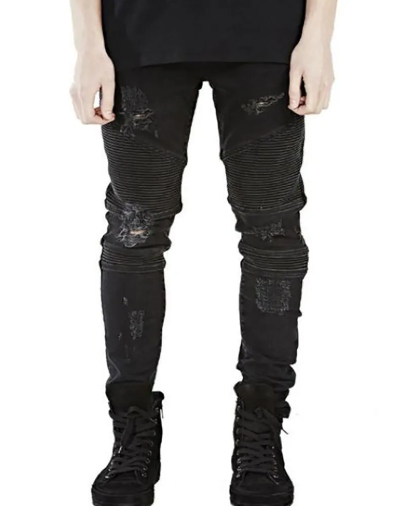 Hi-Street Ripped Slim Fit Biker Jeans