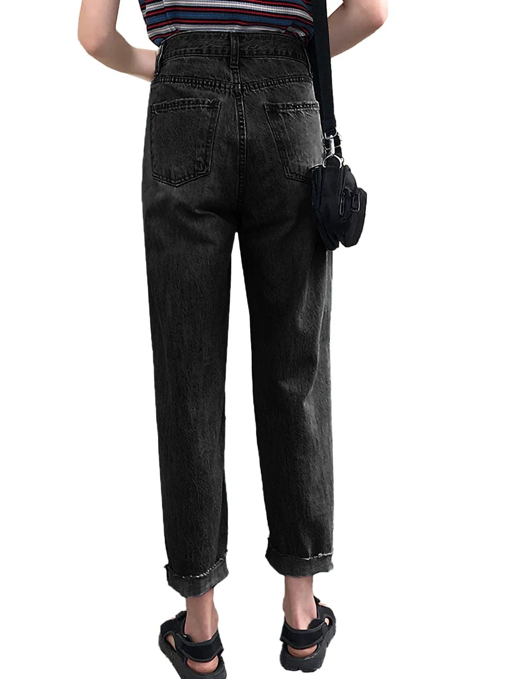 High Waist Ripped Boyfriend Jeans