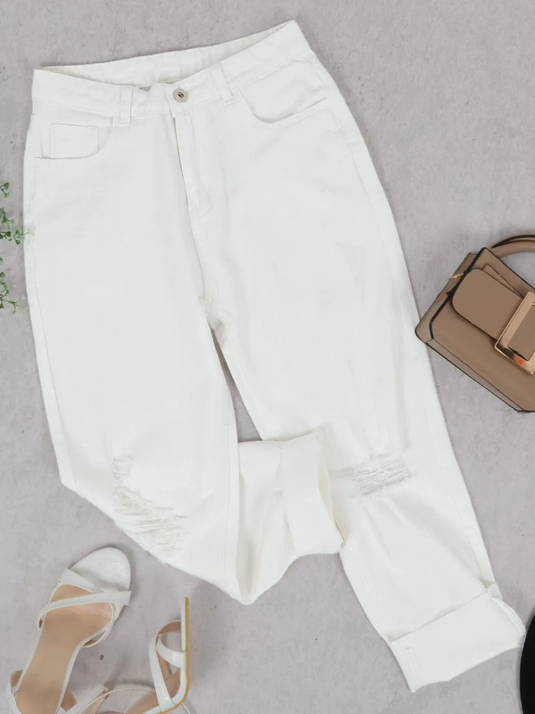 High Waist Ripped Boyfriend Jeans