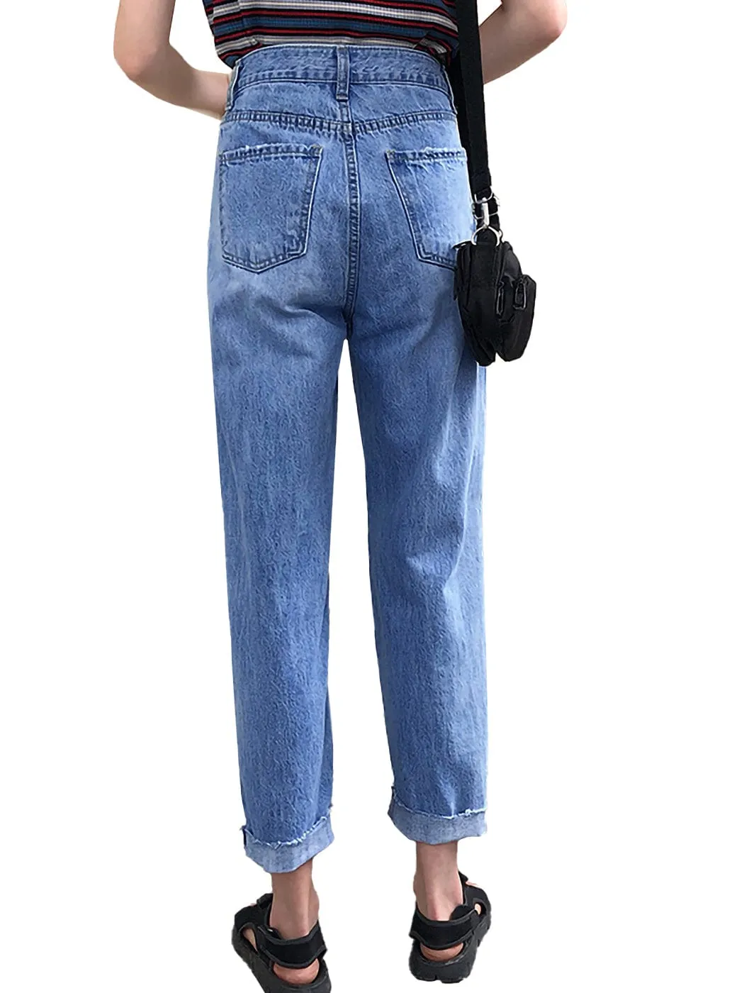 High Waist Ripped Boyfriend Jeans
