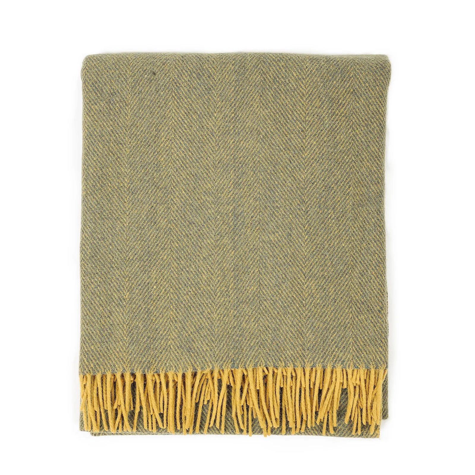 Highland Wool Blend Herringbone Blanket Navy Blue/Ochre Yellow