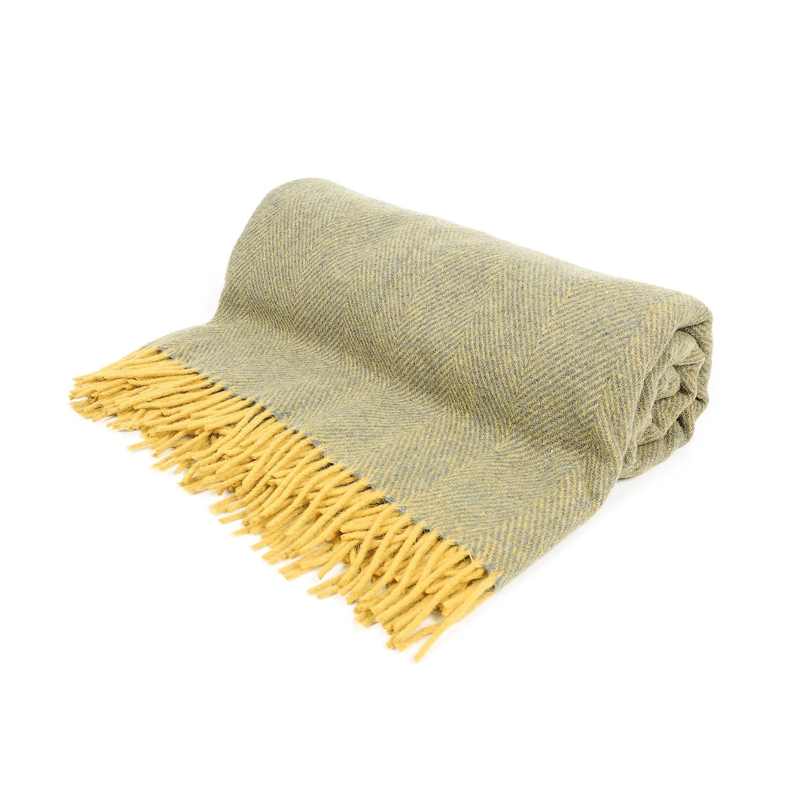 Highland Wool Blend Herringbone Blanket Navy Blue/Ochre Yellow