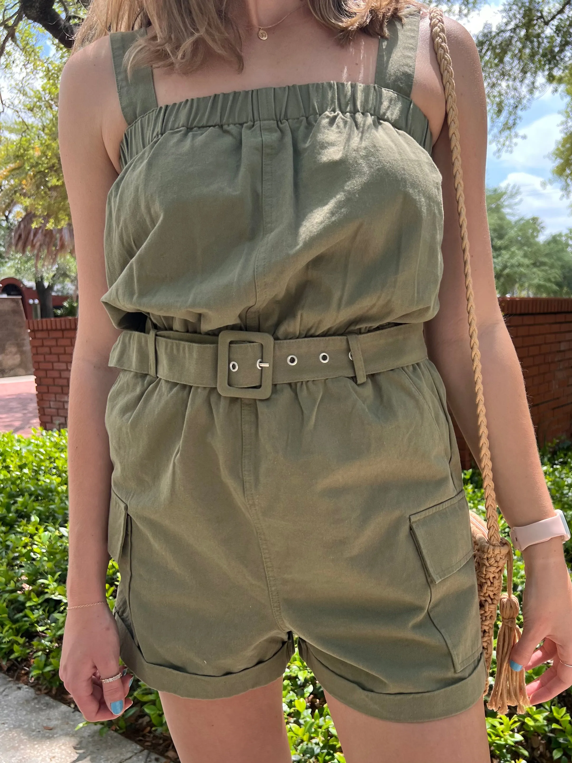 HUDSON UTILITY ROMPER IN OLIVE