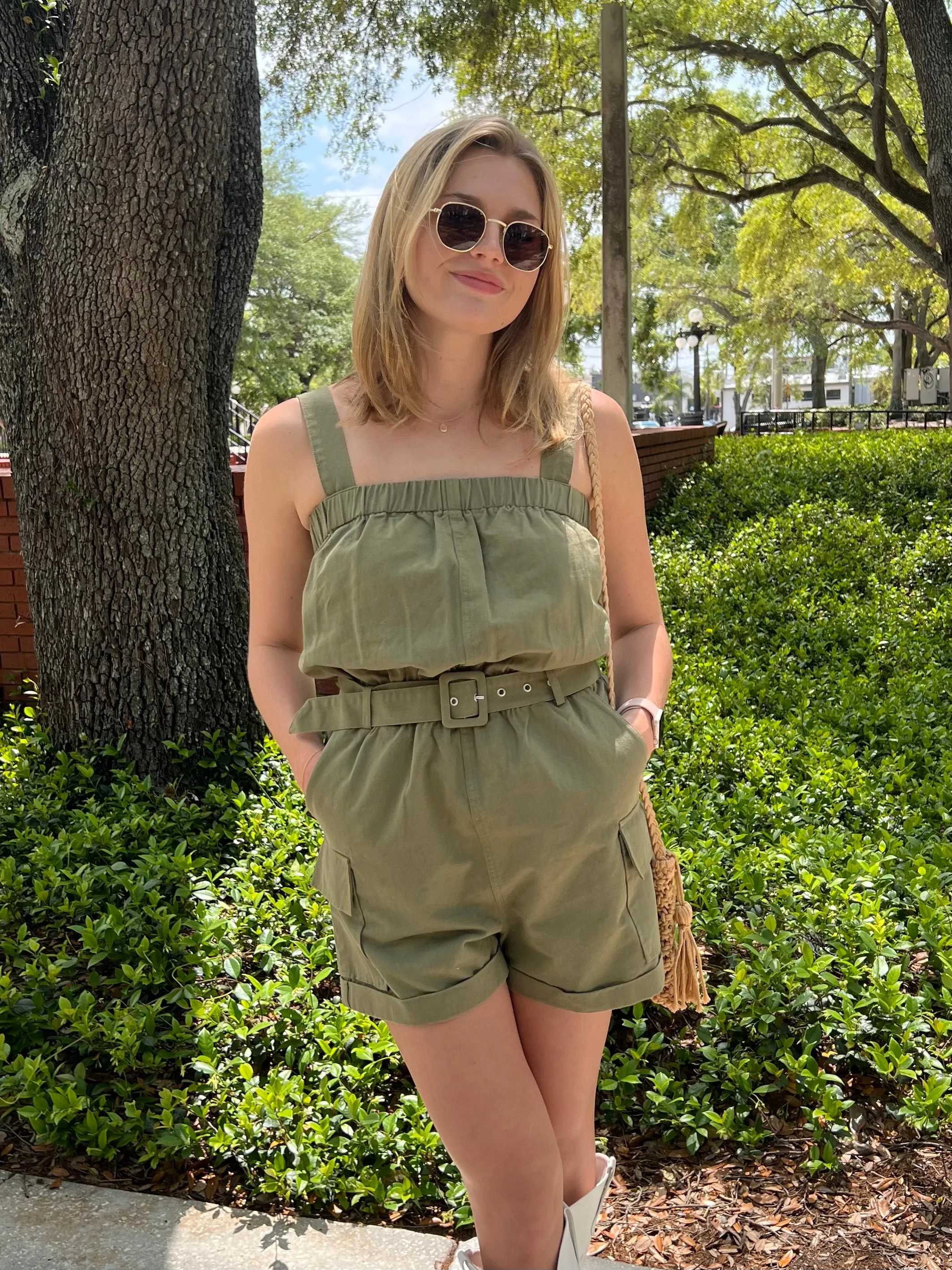HUDSON UTILITY ROMPER IN OLIVE