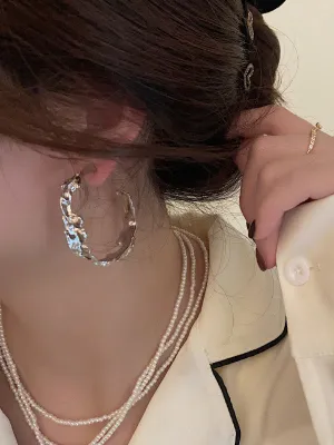 Irregularity Hood Pleated Solid Color Earrings Accessories