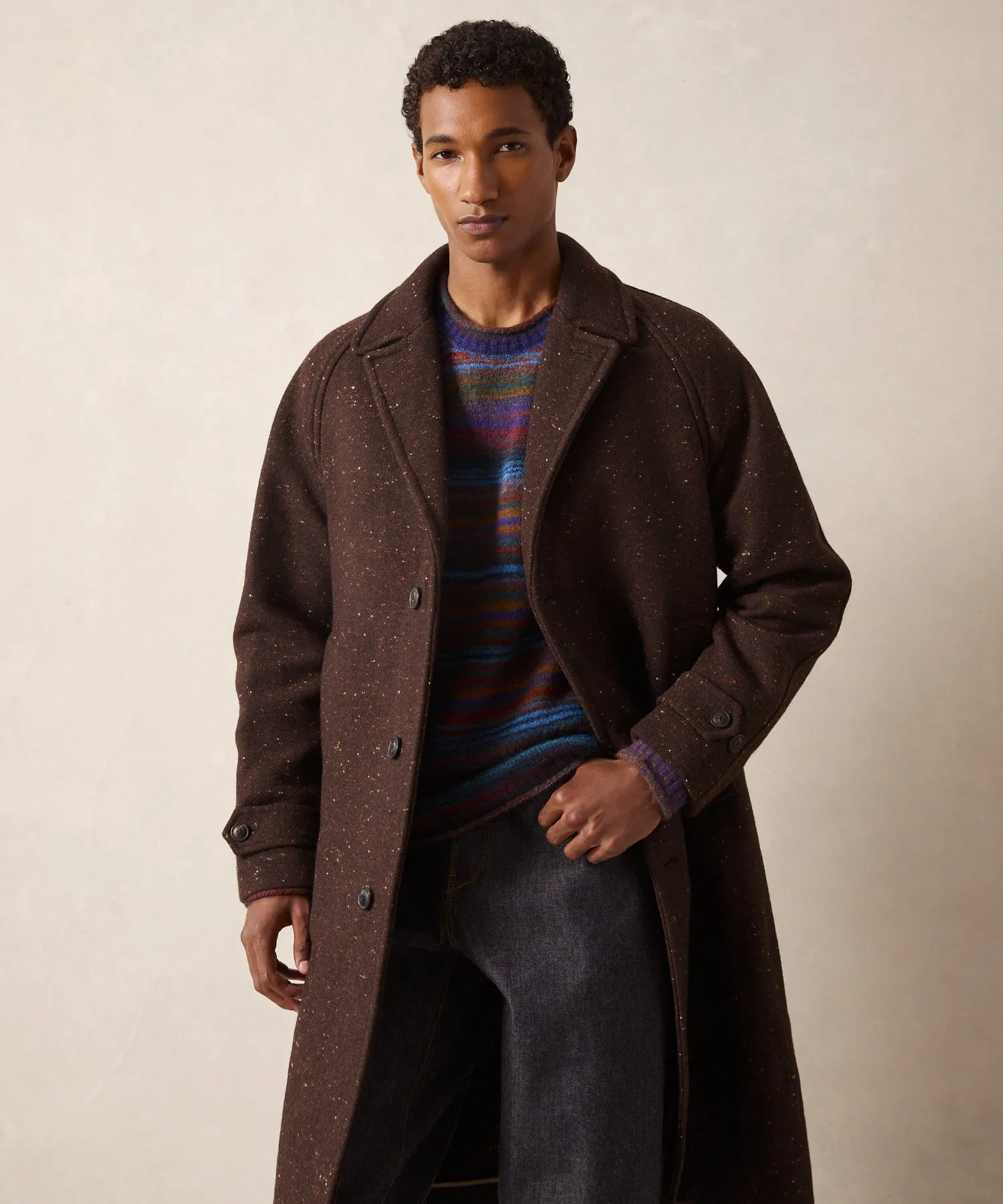Italian Donegal Wool Balmacaan in Brown