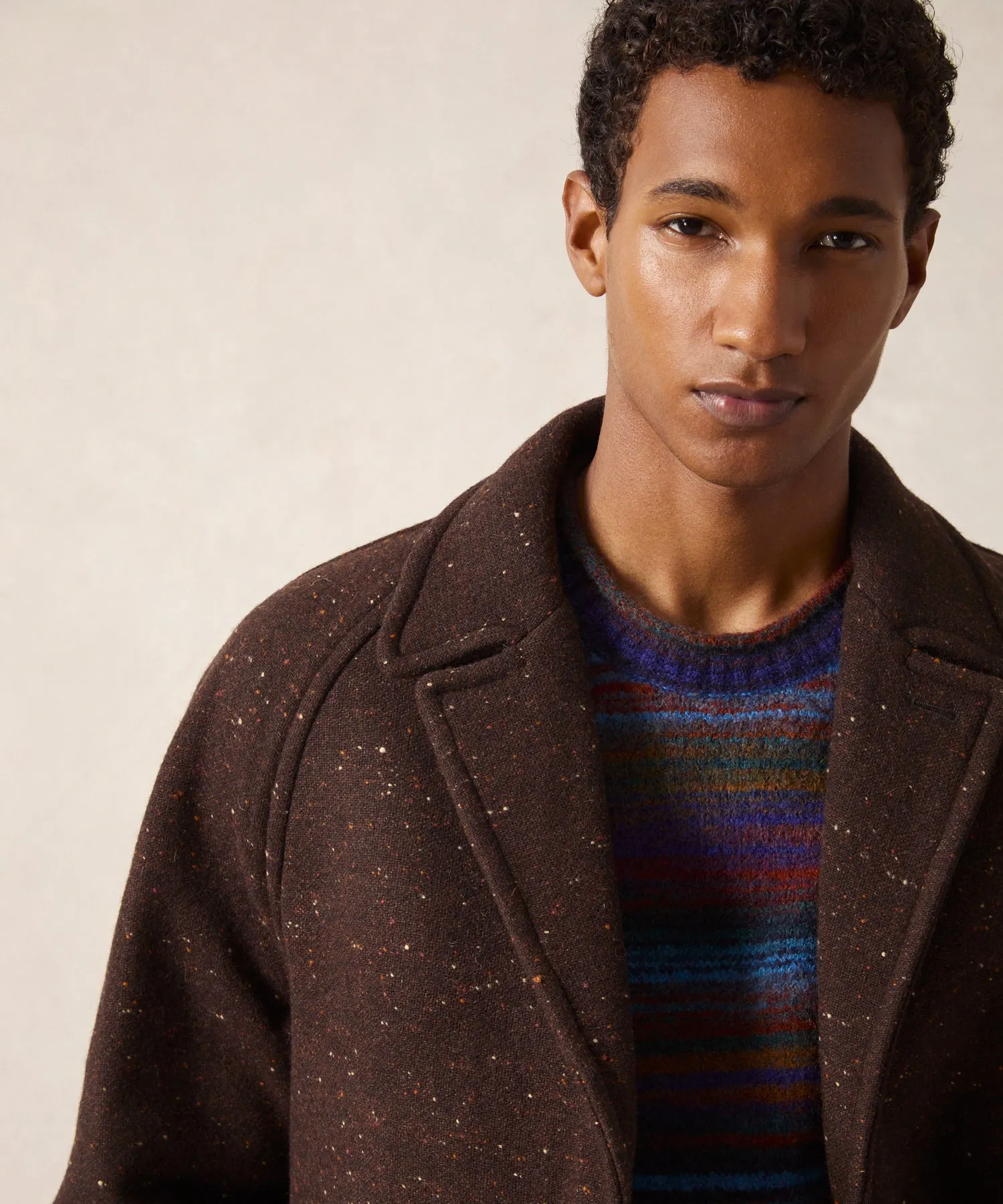 Italian Donegal Wool Balmacaan in Brown