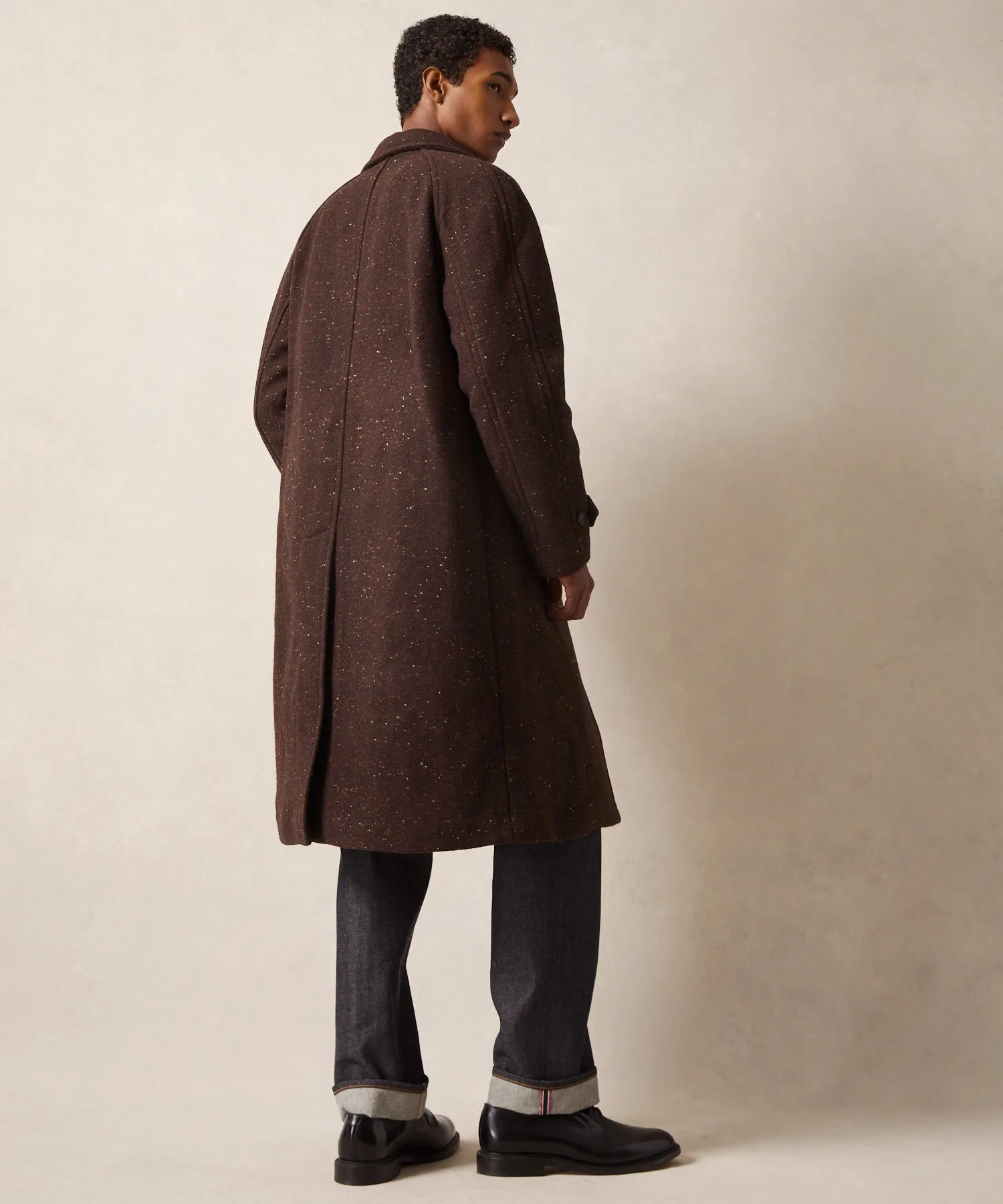 Italian Donegal Wool Balmacaan in Brown