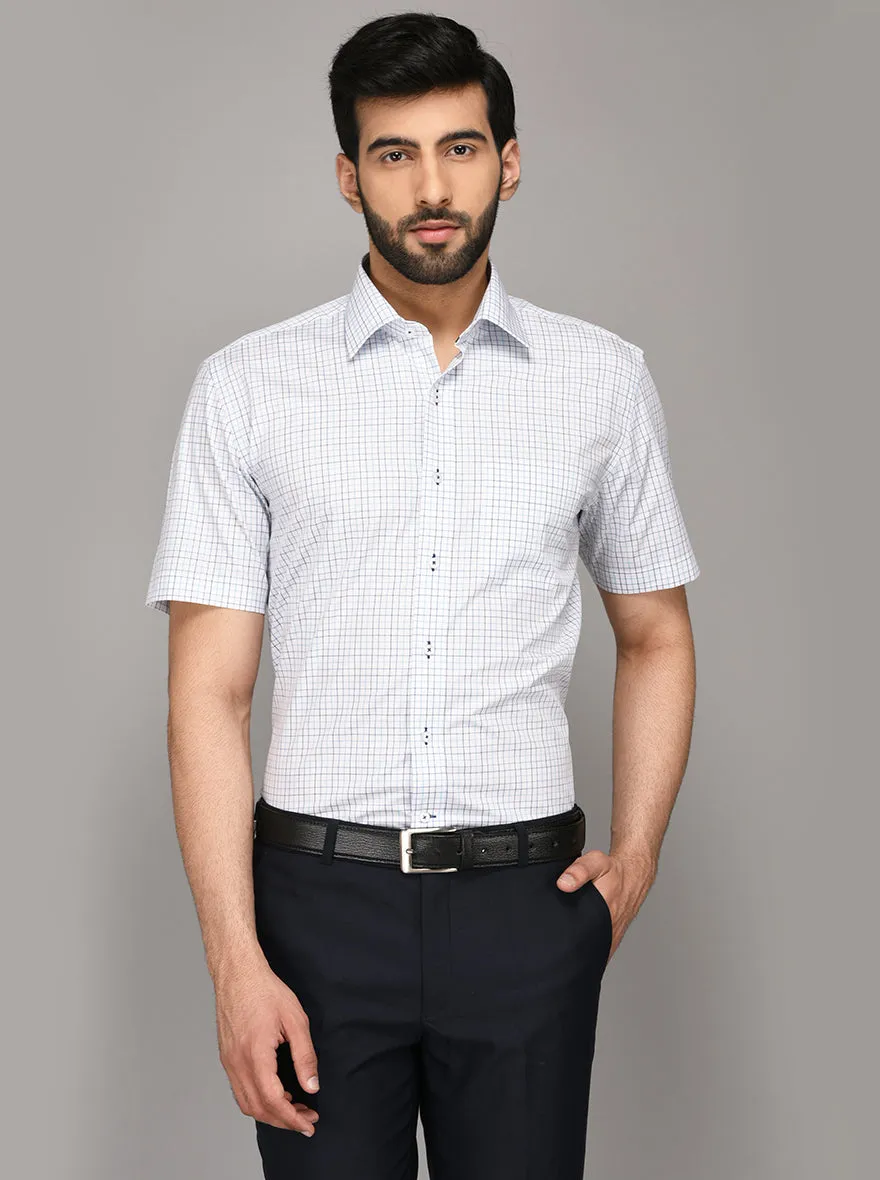 JadeBlue White & Blue Checked Regular Fit Formal Shirt
