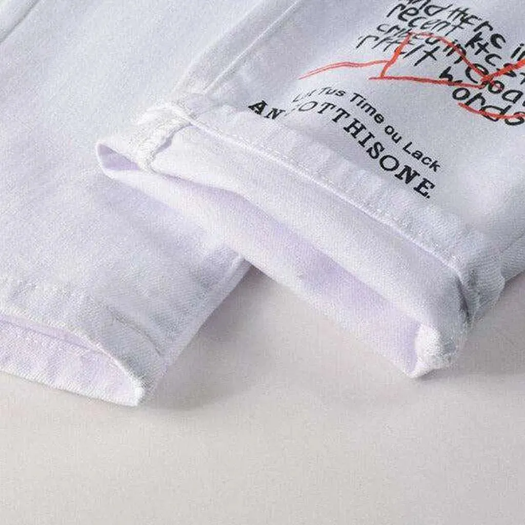 Letters print ripped men's jeans
