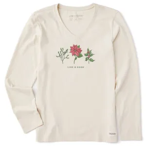 Life is Good Women's Holiday Flowers Long Sleeve Crusher-LITE Vee