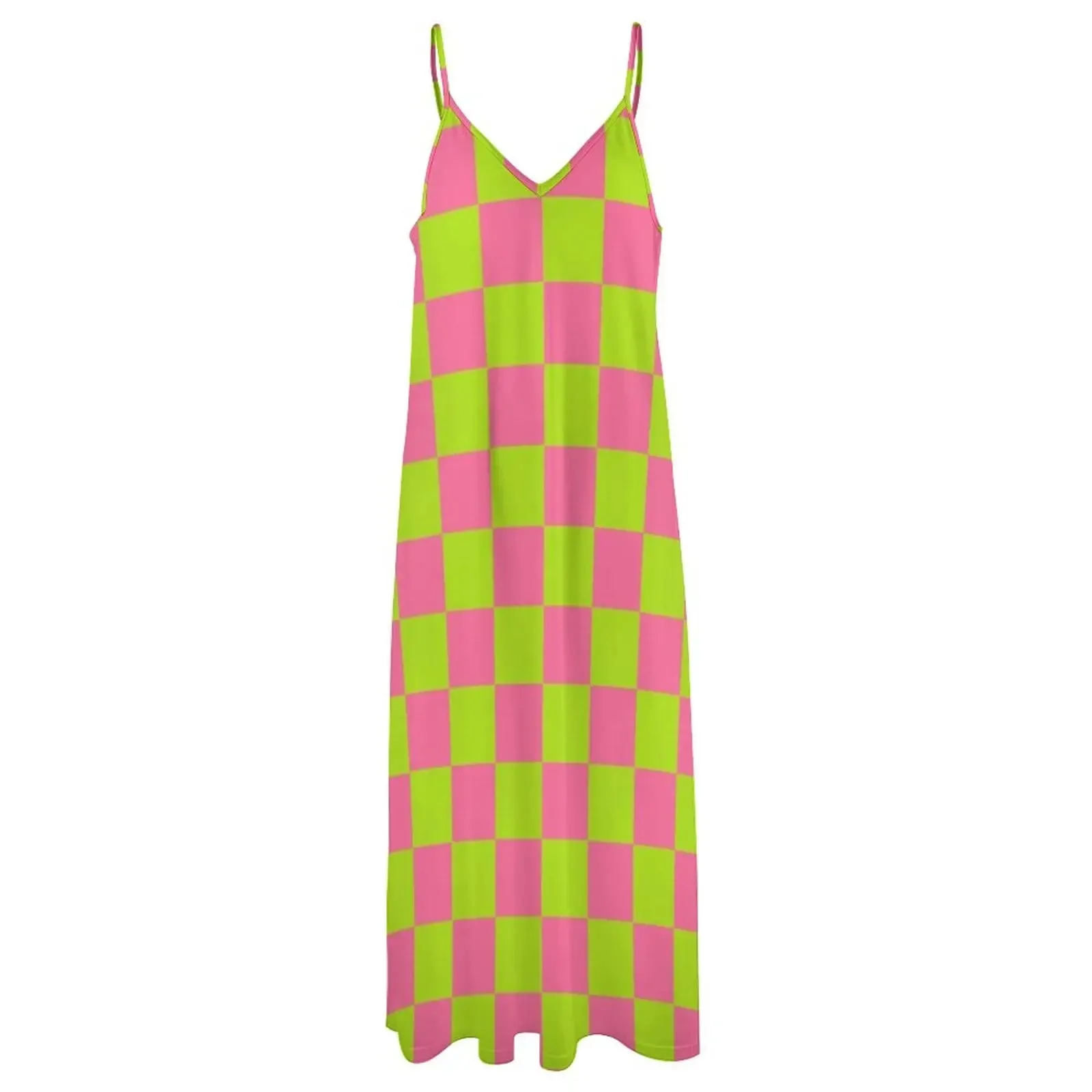LVSANW Checkered Lime Green and Pink Sleeveless Dress elegant women's dresses for wedding beach dress