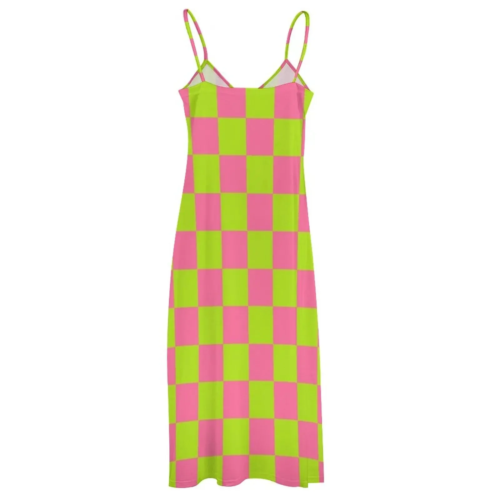 LVSANW Checkered Lime Green and Pink Sleeveless Dress elegant women's dresses for wedding beach dress