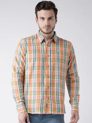Men Casual Checked Orange Shirts