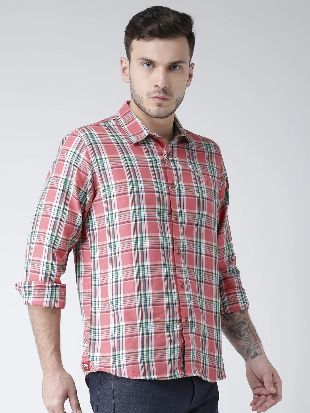Men Casual Checked Rose Shirts