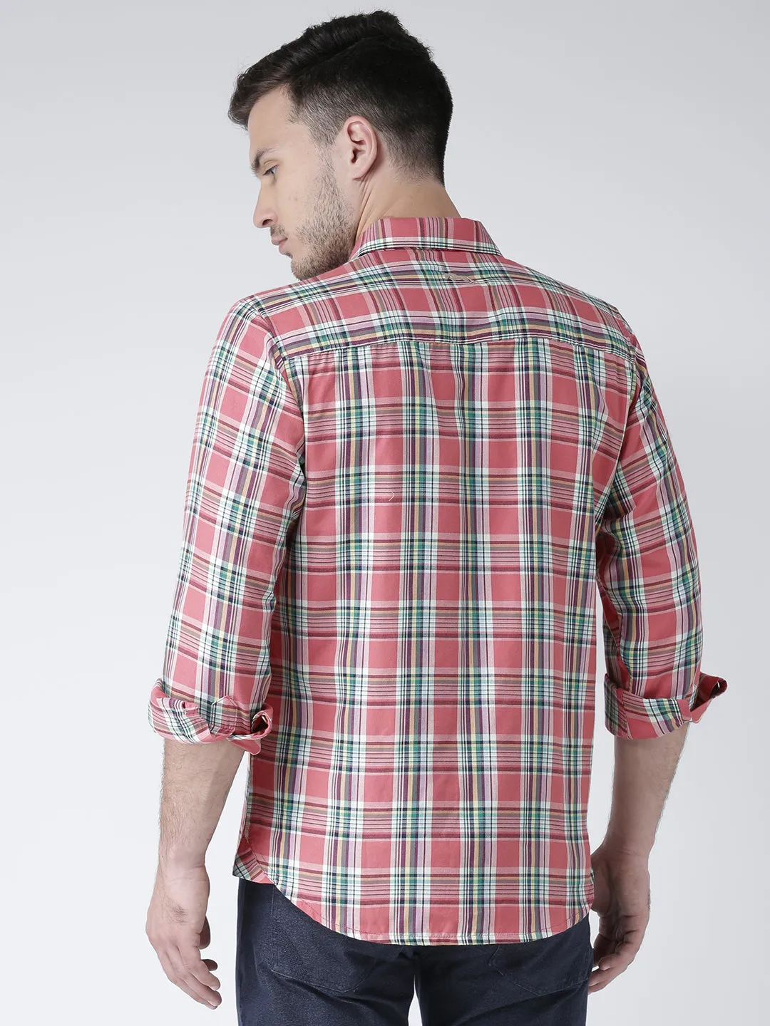 Men Casual Checked Rose Shirts
