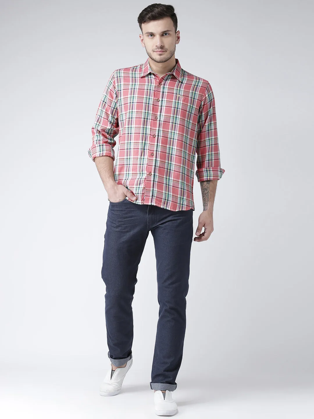 Men Casual Checked Rose Shirts