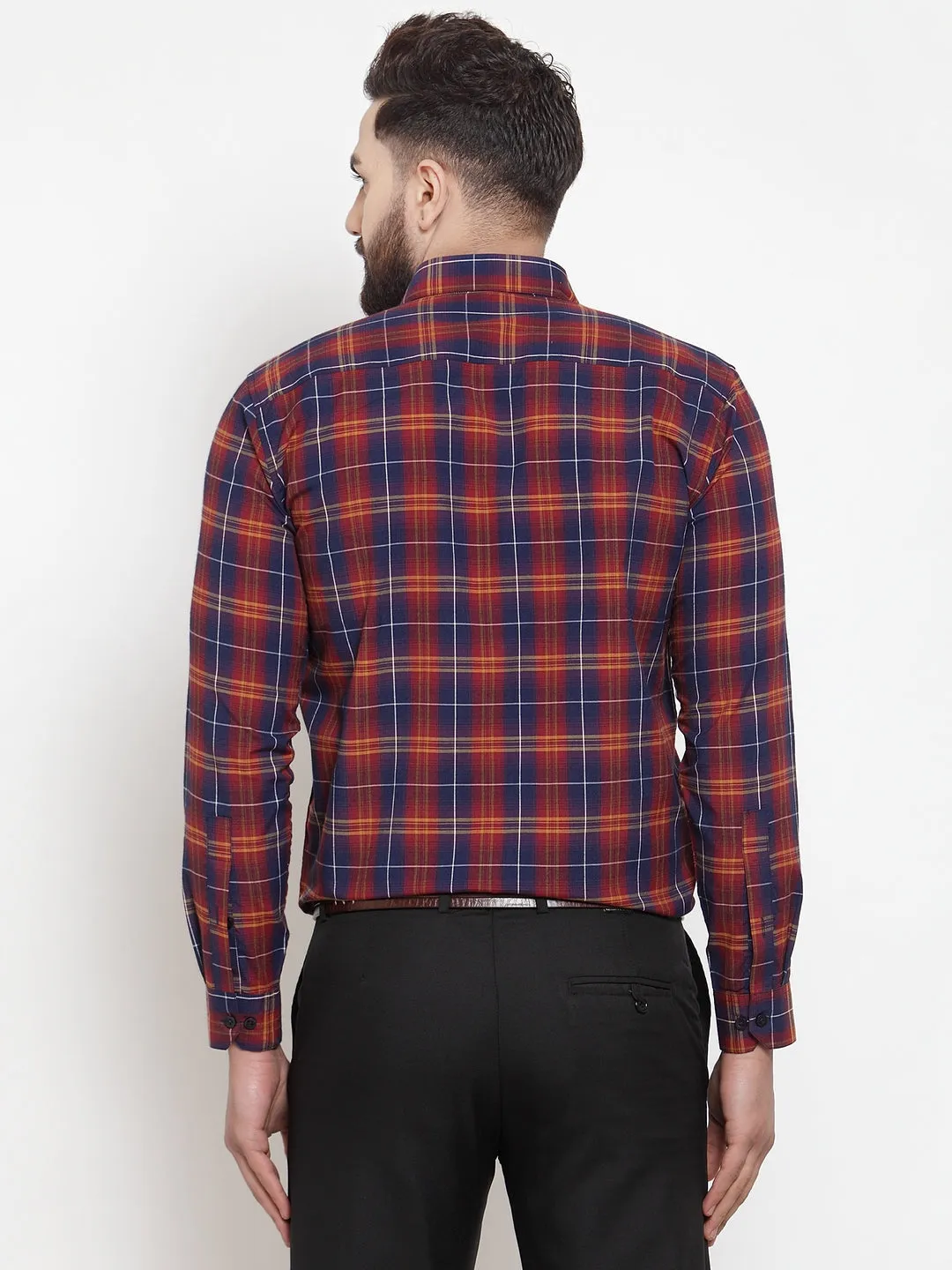 Men's Multi Cotton Checked Formal Shirts ( SF 741Blue-Red ) - Jainish