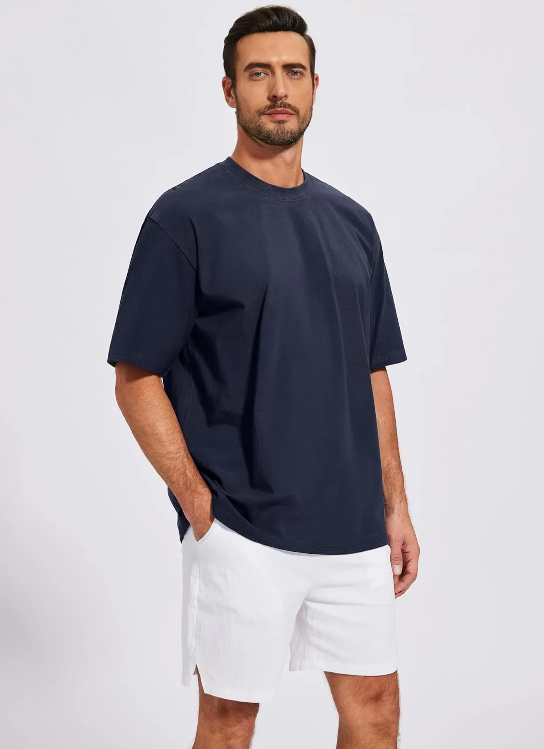 Men's Oversized T-Shirts Cotton Tee Heavyweight Unisex Short Sleeve Crew Neck Loose Fit Basic Tops