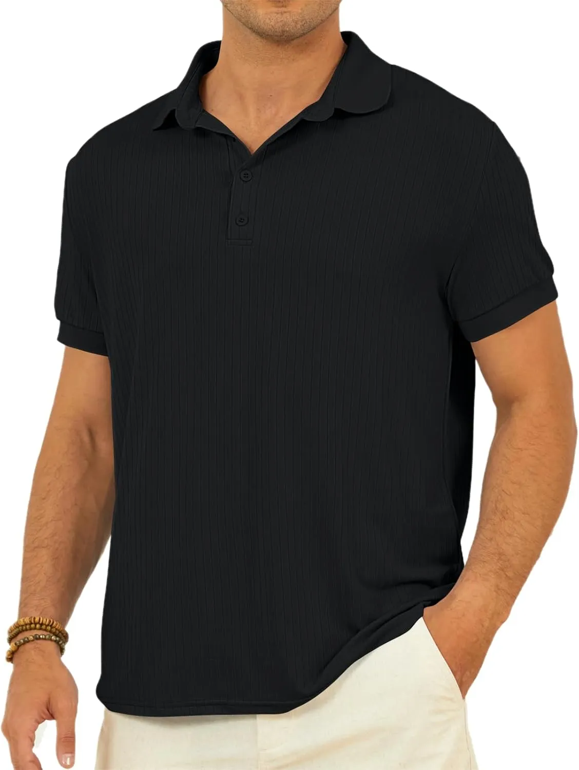 Mens Polo Shirts Short Sleeve Texture Collared Polo Shirt Classic Button Golf Polo T Shirts Summer Tees