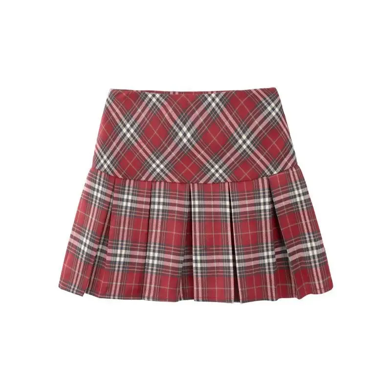 Mini Pleated Skirts Women Red Summer Harajuku European Streetwear Temper All-match Teens Kawaii Clothes Fashion Preppy S-4XL Ins