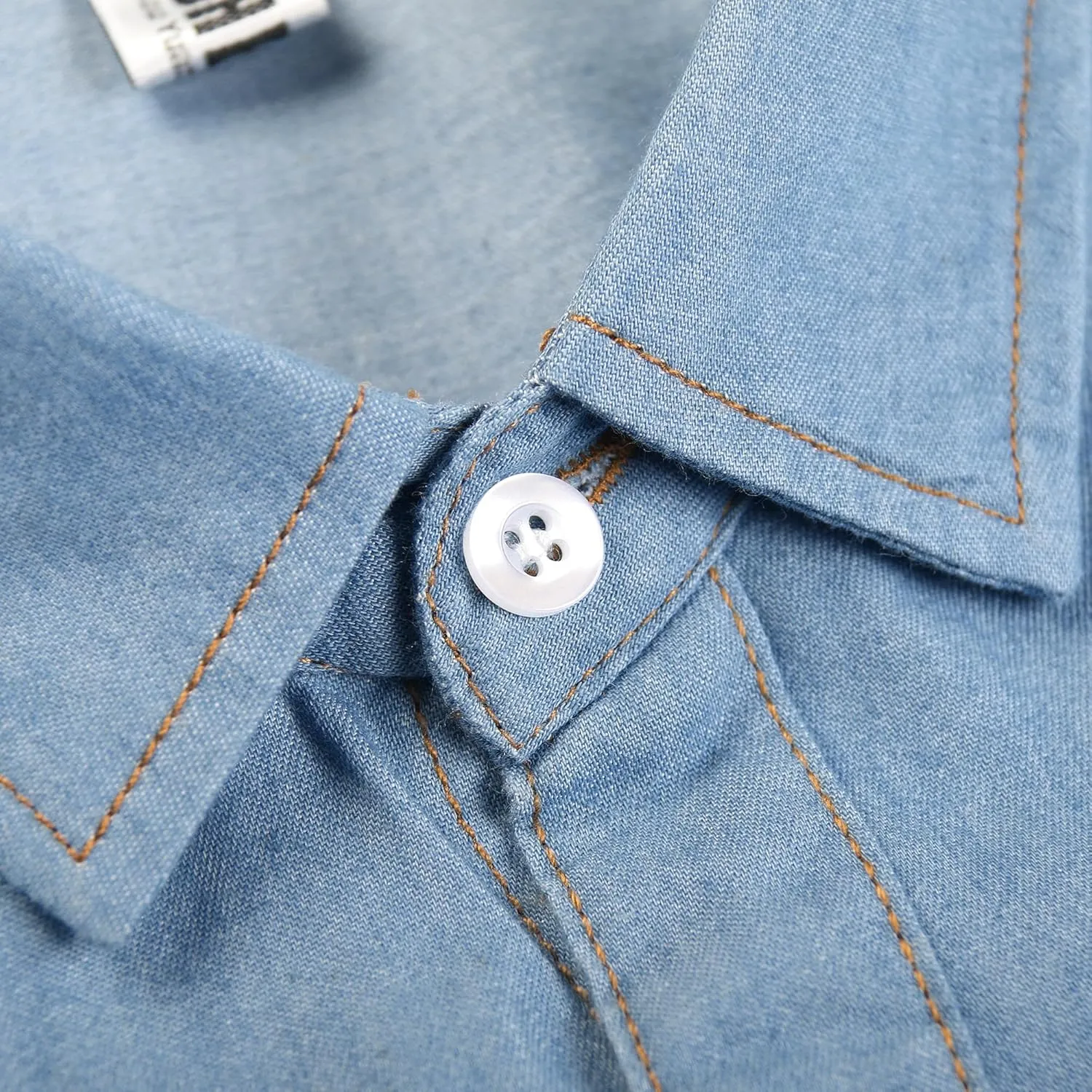 OCHENTA Men's Denim Button Down Shirts Casual Chambray Long Sleeve Lightweight Tops