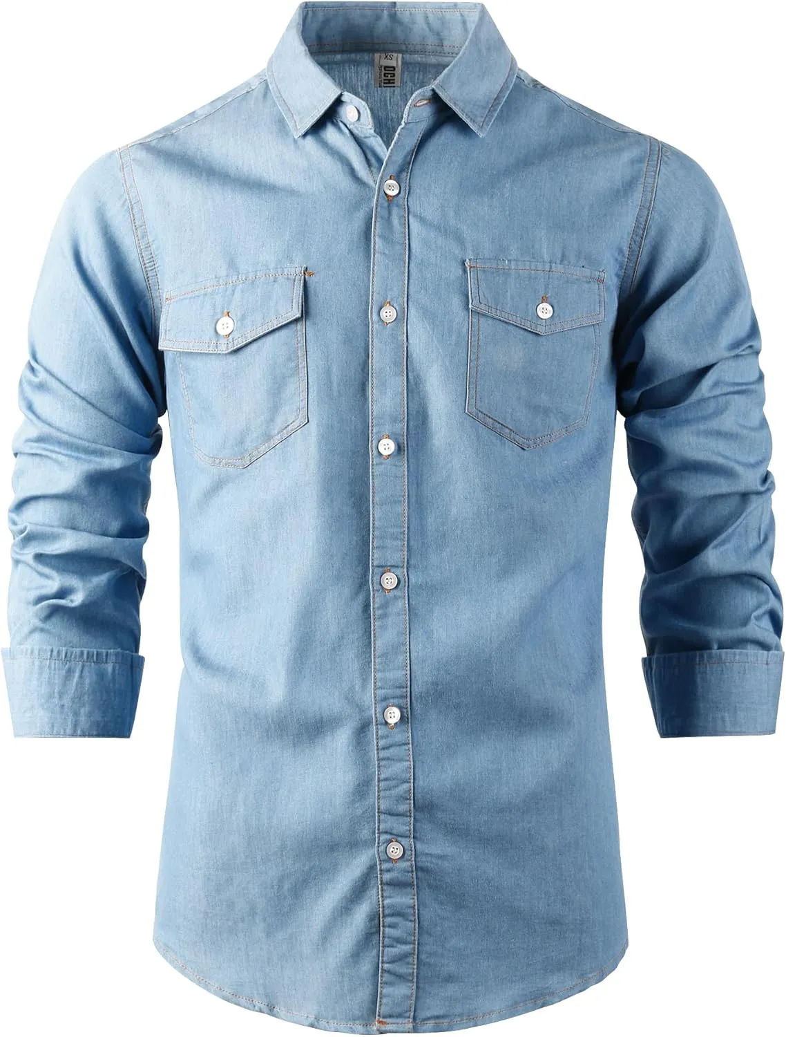 OCHENTA Men's Denim Button Down Shirts Casual Chambray Long Sleeve Lightweight Tops