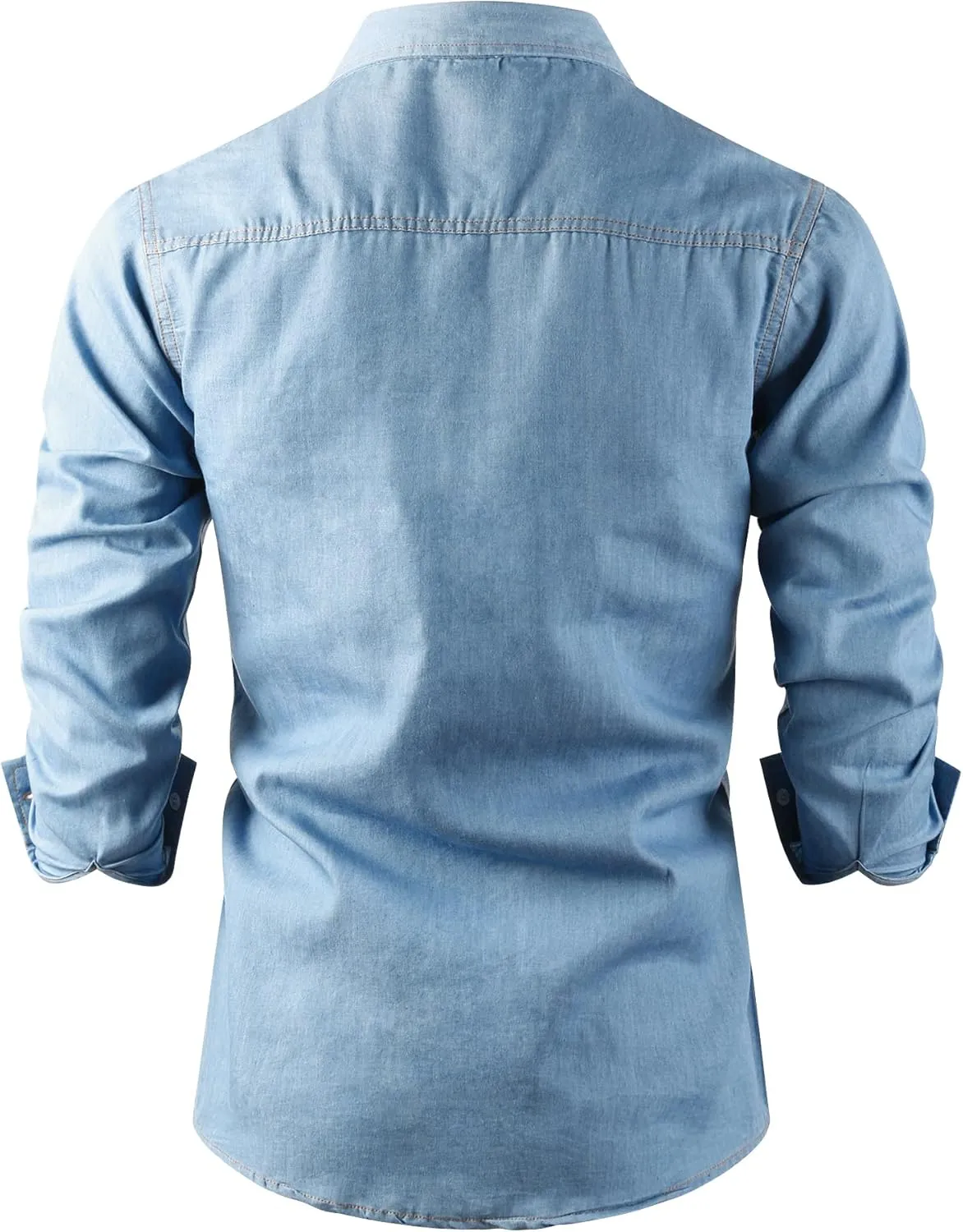 OCHENTA Men's Denim Button Down Shirts Casual Chambray Long Sleeve Lightweight Tops