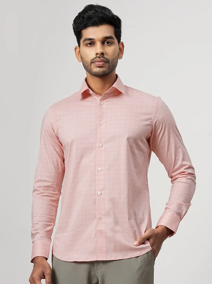 Pink Checked Slim Fit Formal Shirt | JadeBlue