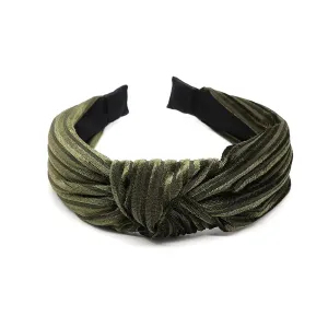POM Olive Green Velvet Pleated Knot Headband