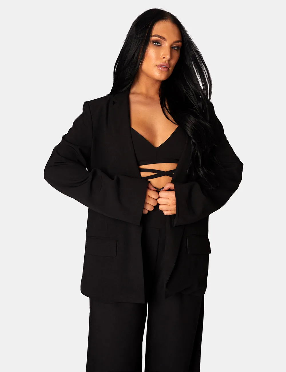 Premium Obi Belt Blazer Black