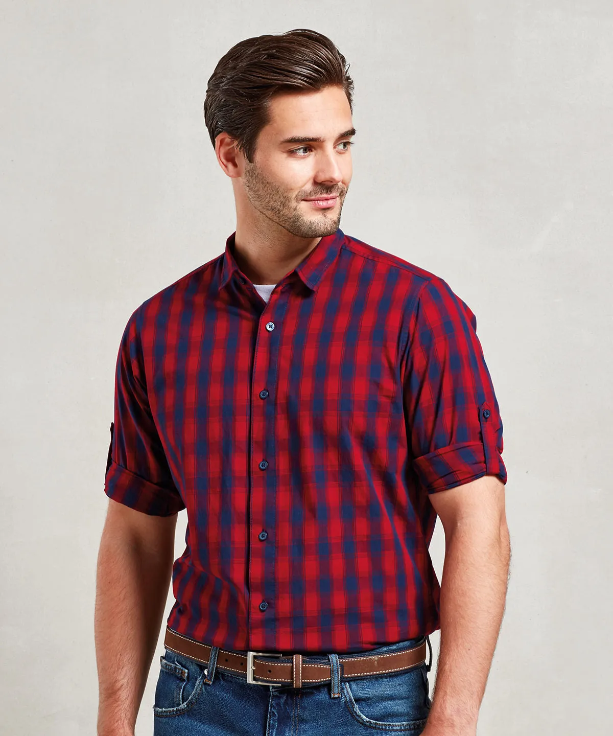 Red/Navy - Mulligan check cotton long sleeve shirt