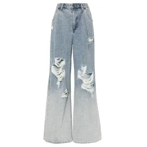 Rhinestone Ombre Distressed Jeans