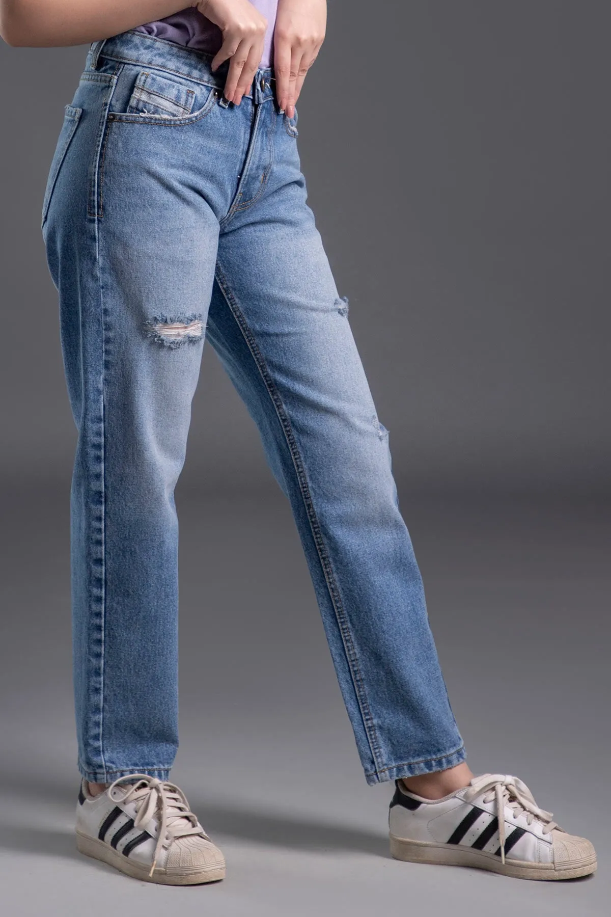 Ripped Boyfriend Jeans (Light Blue) (Milkyway )