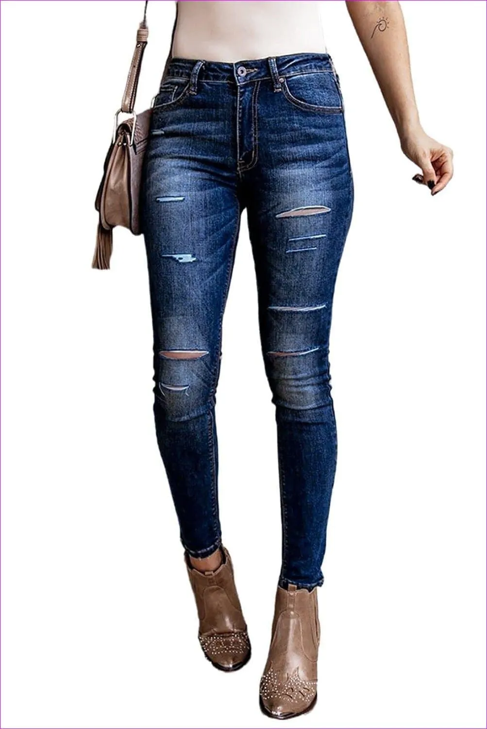Ripped High Rise Ankle Length Skinny Jeans