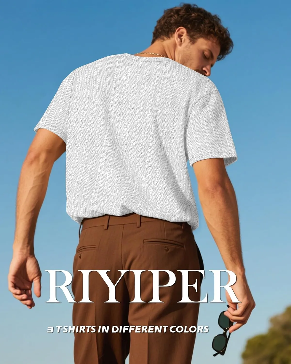 Riyiper 3 Pack Men's Short Sleeve T Shirts Loose Crew Neck Casual Stretchy Tees Summer Textured Knit Basic Lightweight Tops