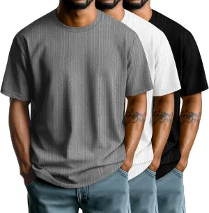 Riyiper 3 Pack Men's Short Sleeve T Shirts Loose Crew Neck Casual Stretchy Tees Summer Textured Knit Basic Lightweight Tops