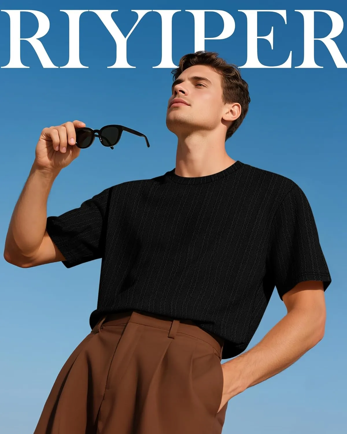 Riyiper 3 Pack Men's Short Sleeve T Shirts Loose Crew Neck Casual Stretchy Tees Summer Textured Knit Basic Lightweight Tops