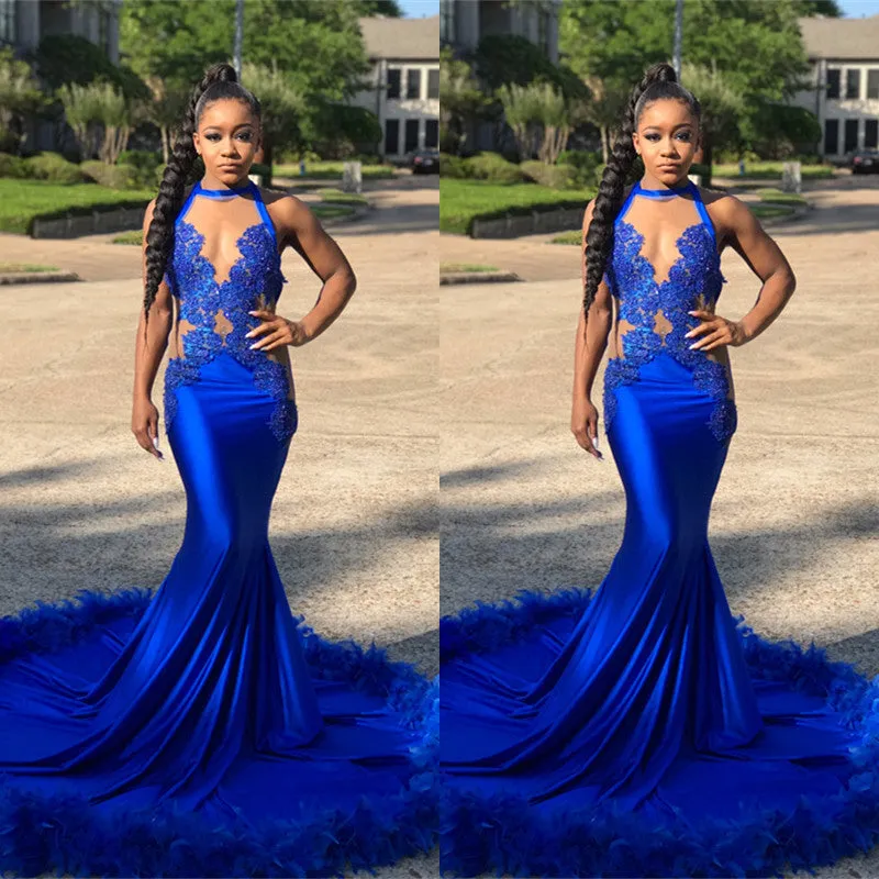 Royal-Blue Mermaid Prom Dress | Lace Party Gowns On Sale BK0