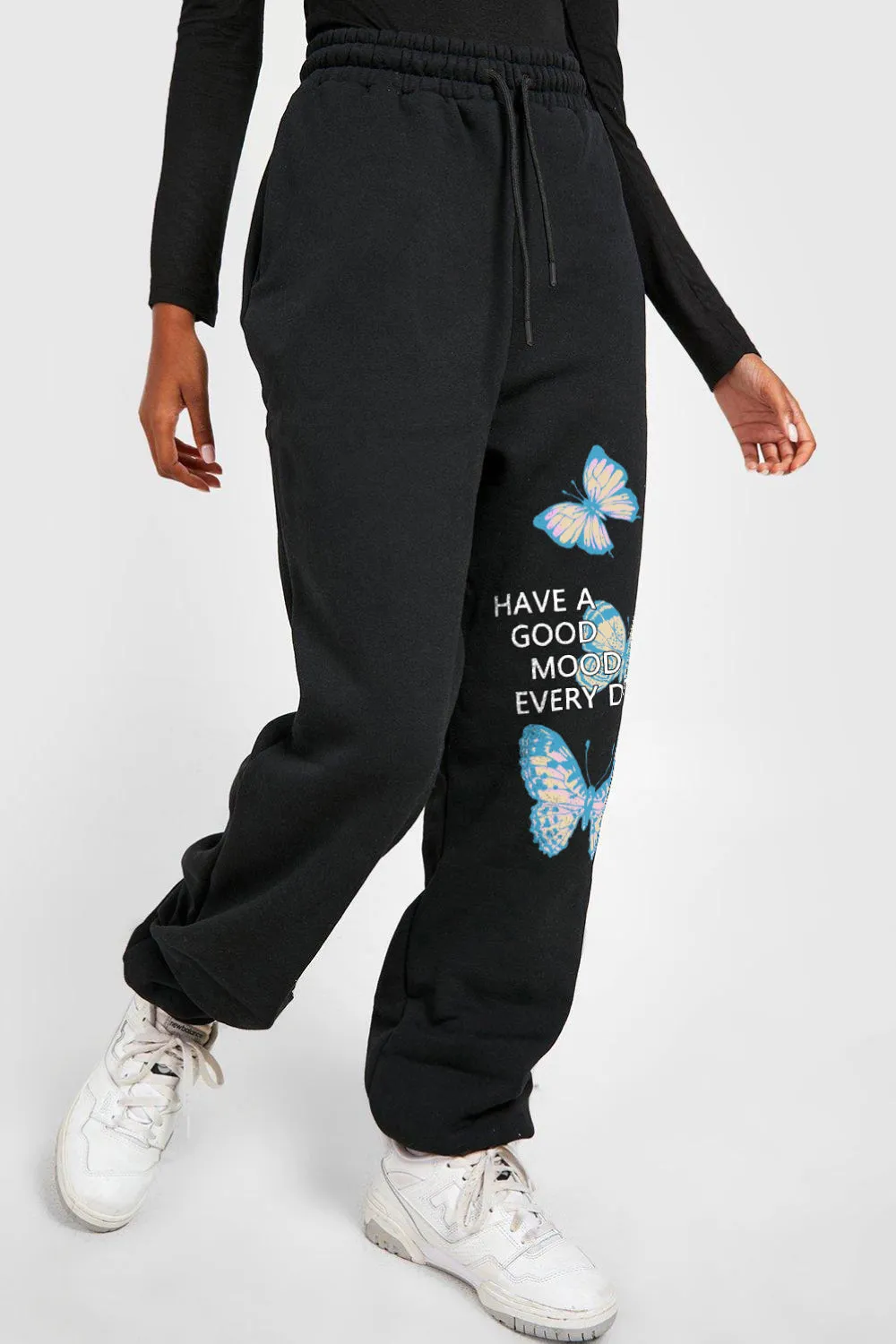 Simply Love Full Size Drawstring HAVE A GOOD MOOD EVERY DAY Graphic Long Sweatpants