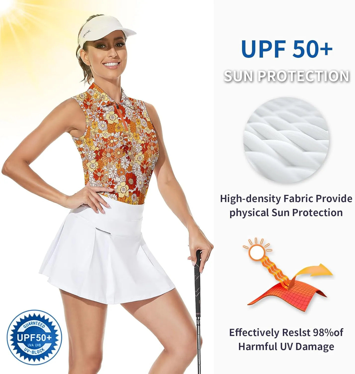 Soneven Women's Sleeveless Golf Top Floral Athletic Golf Wear Moisture Wicking Sleeveless Polo Quick Dry