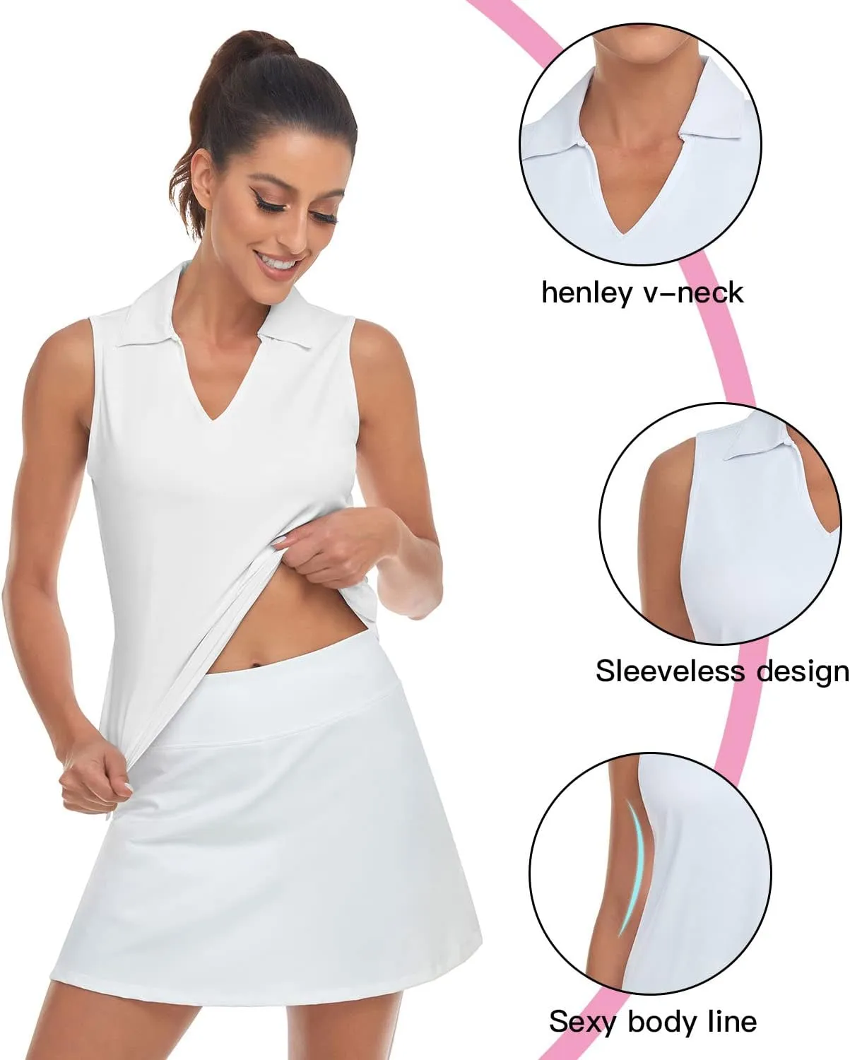 Soneven Women's Sleeveless Golf Top Floral Athletic Golf Wear Moisture Wicking Sleeveless Polo Quick Dry