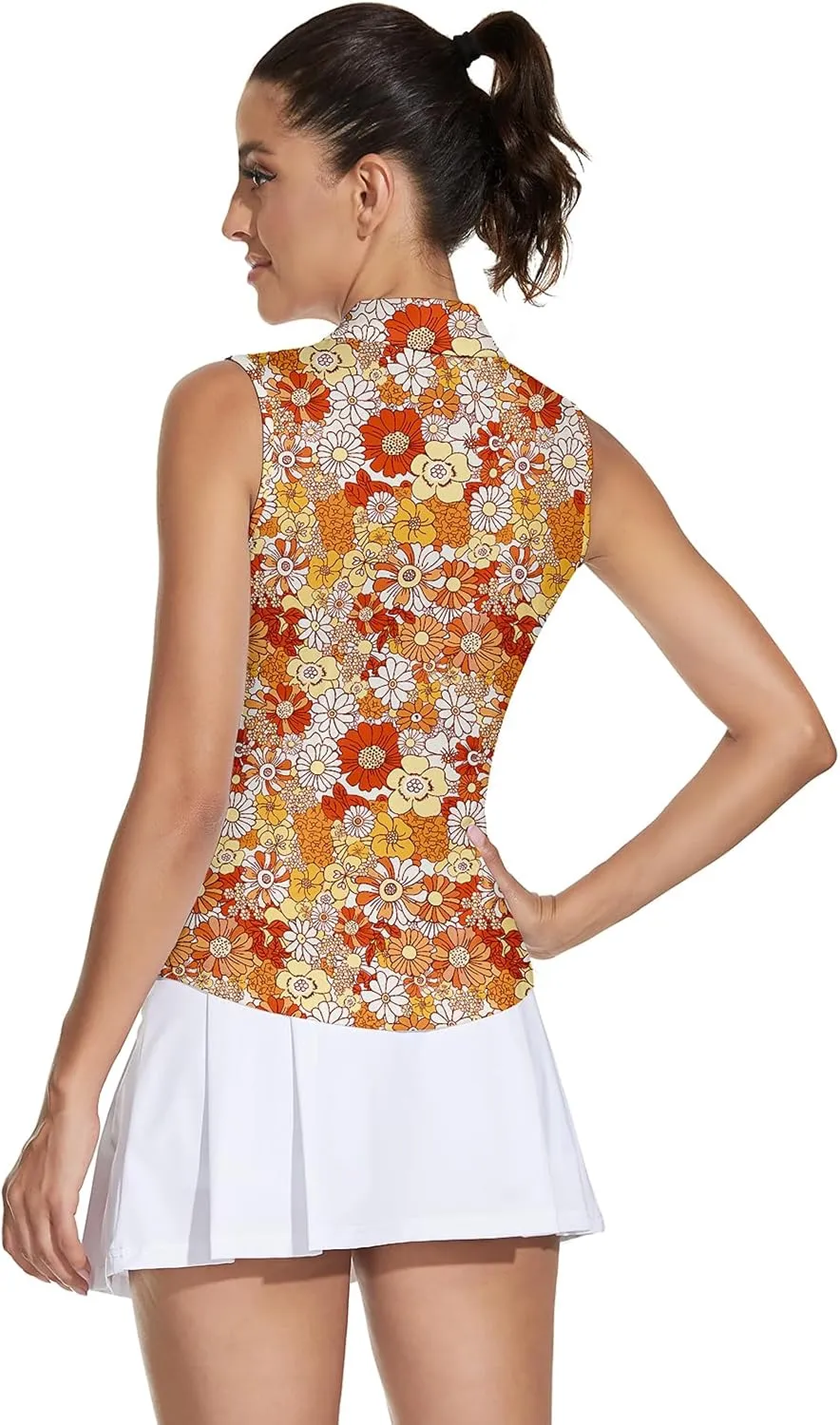 Soneven Women's Sleeveless Golf Top Floral Athletic Golf Wear Moisture Wicking Sleeveless Polo Quick Dry
