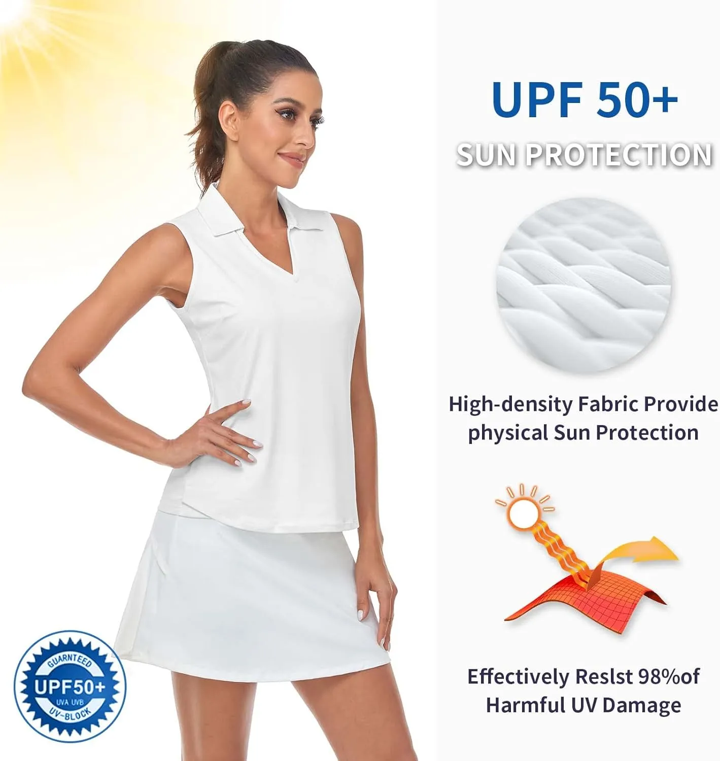 Soneven Women's Sleeveless Golf Top Floral Athletic Golf Wear Moisture Wicking Sleeveless Polo Quick Dry