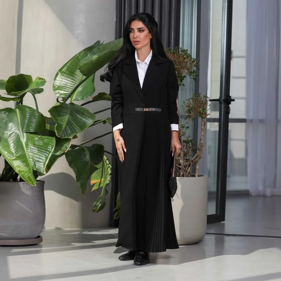 Stylish Leather Buttoned Pleated Abaya (MOA082)