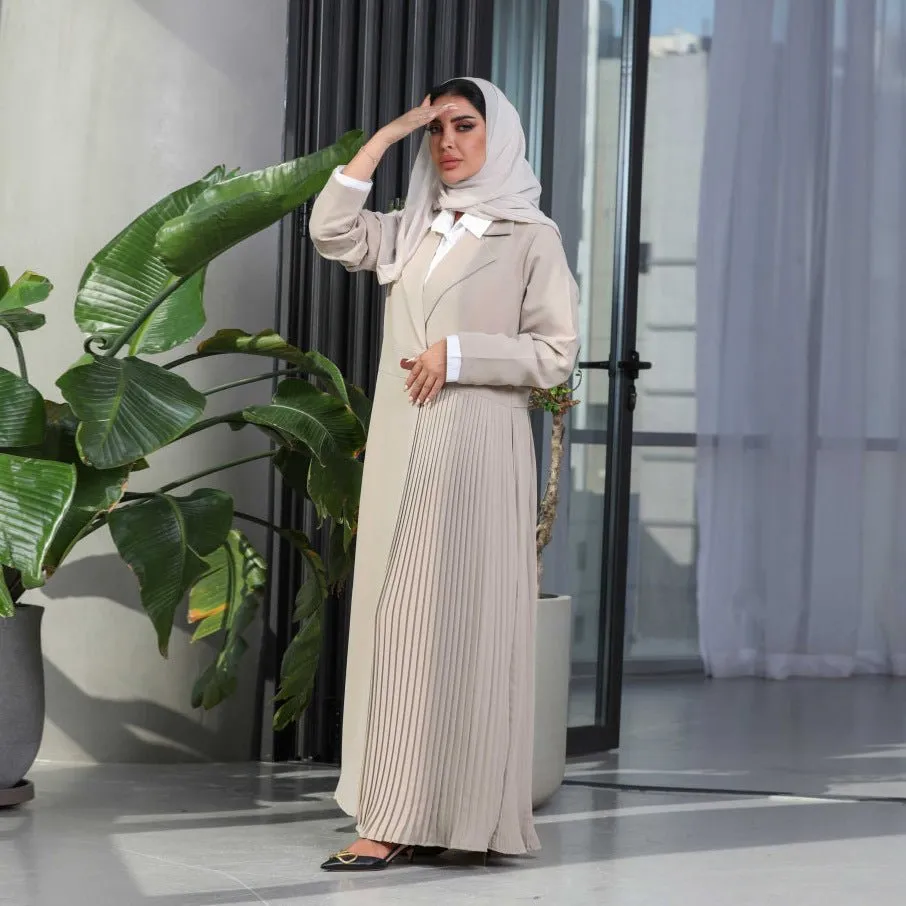 Stylish Leather Buttoned Pleated Abaya (MOA082)