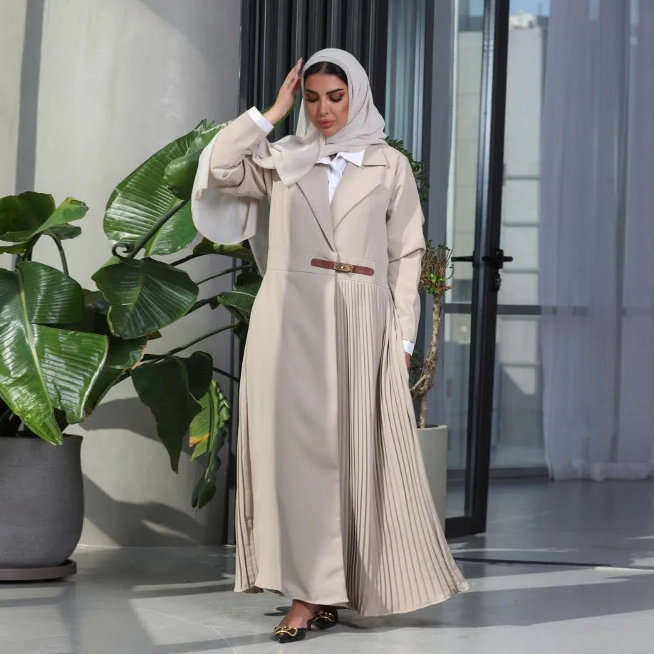Stylish Leather Buttoned Pleated Abaya (MOA082)